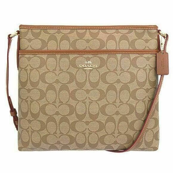 Coach Handbags - COACH #F58297 Signature File Crossbody Zip Top Handbag Khaki/Saddle WORN ONCE!!!